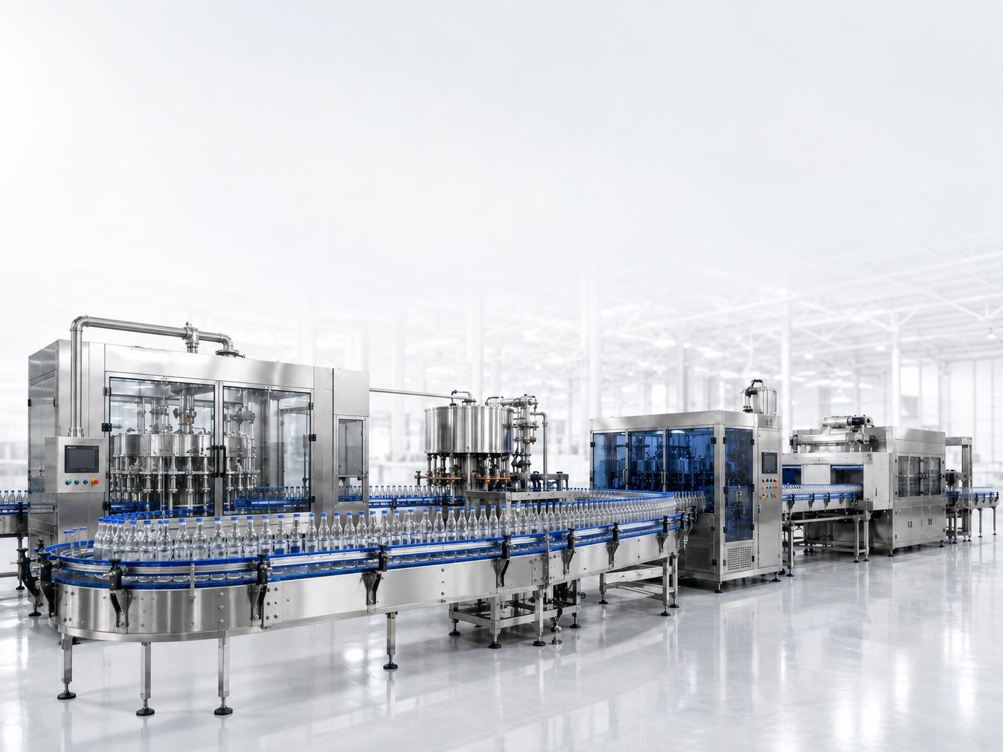 Catalog reference showing connected water bottling equipment and bottle conveyors