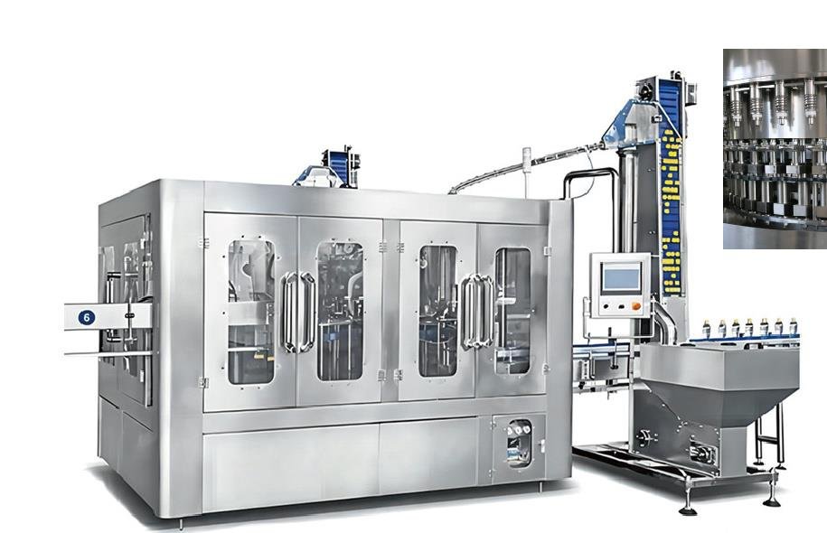Enclosed water rinsing filling and capping machine
