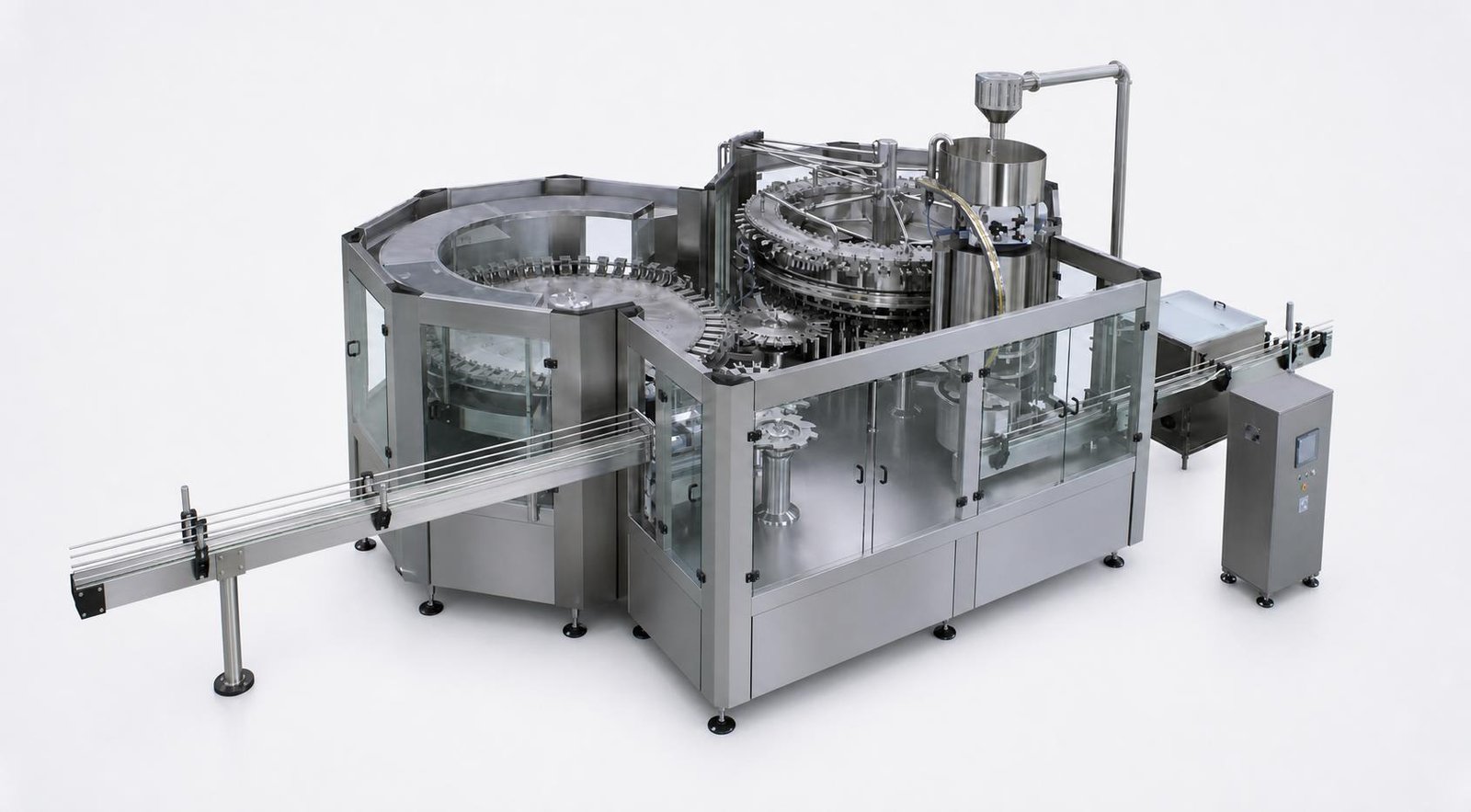 Automatic water rinsing filling and capping monoblock